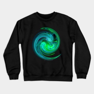 AQUA BLUE GREEN LIGHT VORTEX Fractal Swirl In Black Crewneck Sweatshirt